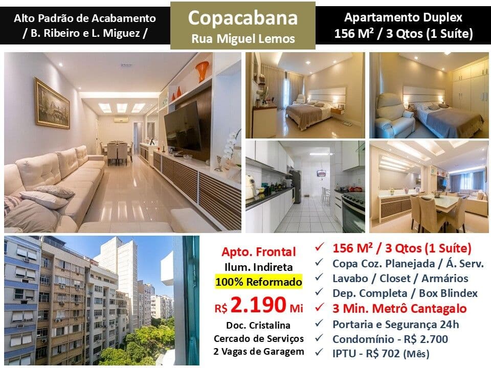 Apto Copacabana Miguel Lemos 156M²