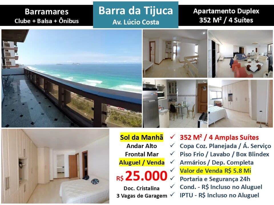 Apto Barra da Tijuca Praia Barramares 352M²