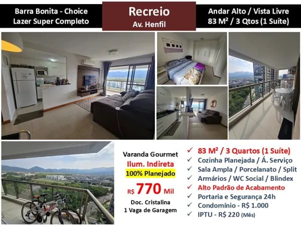 Apto Recreio Barra Bonita Choice 83M²