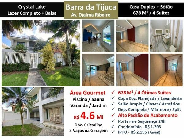 Casa Barra da Tijuca Cristal Lake 678M²