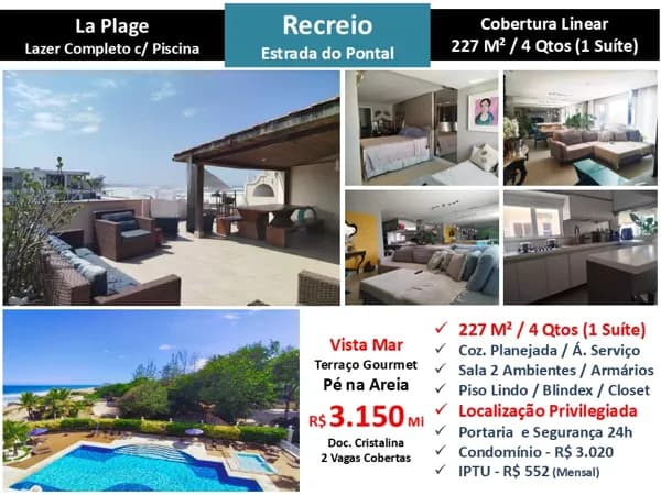 Cob Recreio La Plage Praia 227M² Linear