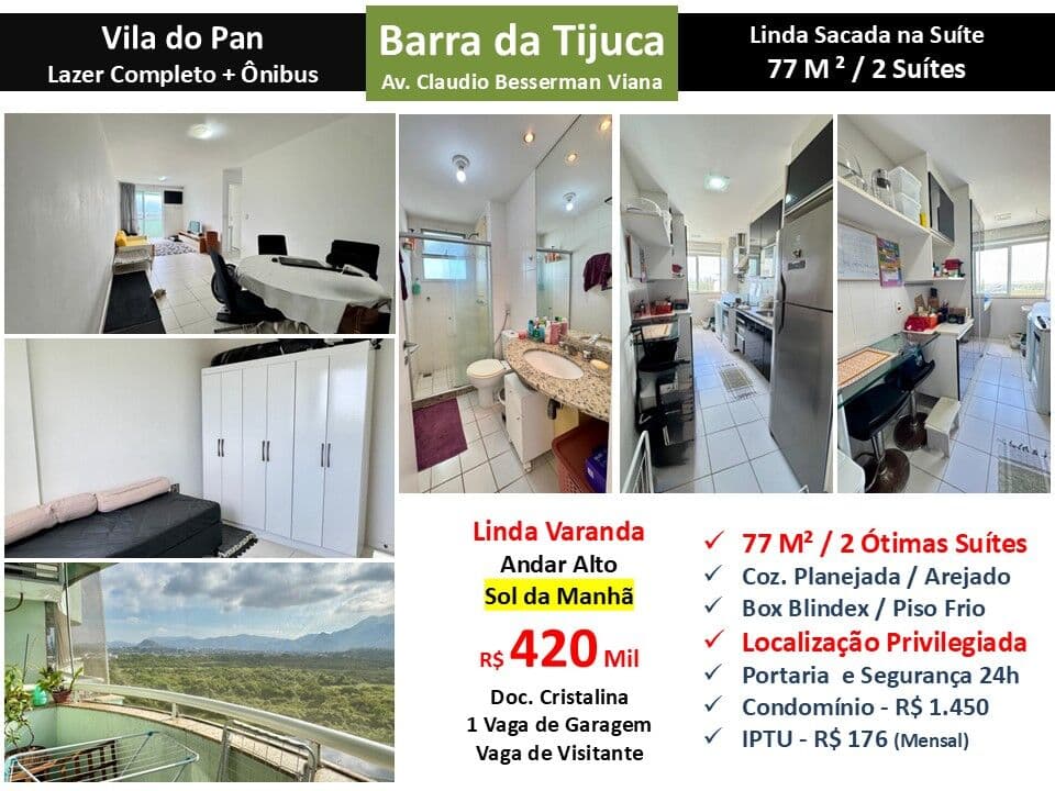 Apto Barra da Tijuca Vila do Pan 77M²