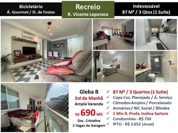 Apto Recreio Gleba B Vicente Leporace 87M²