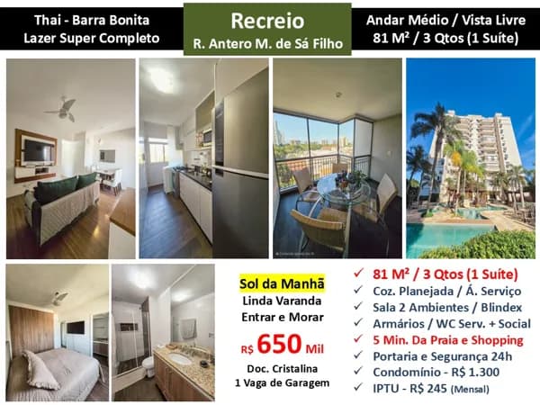 Apto Recreio Barra Bonita Thai 81M²