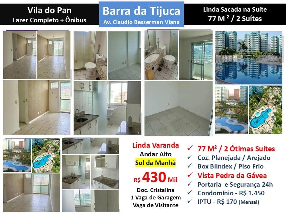 Apto Barra da Tijuca Vila do Pan 77M²