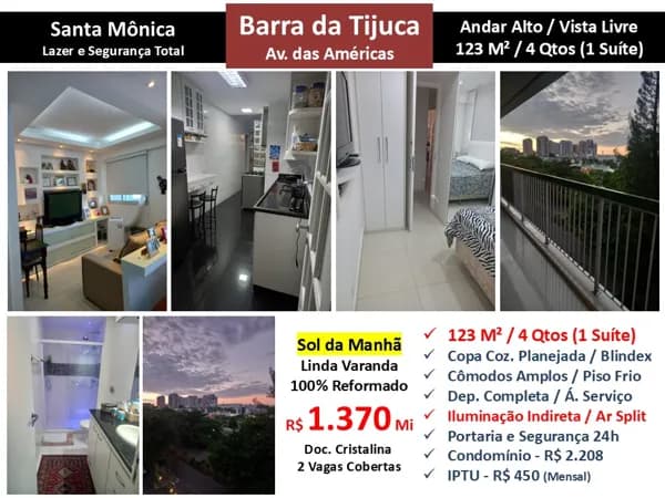 Apto Barra da Tijuca Santa Mônica 123M²