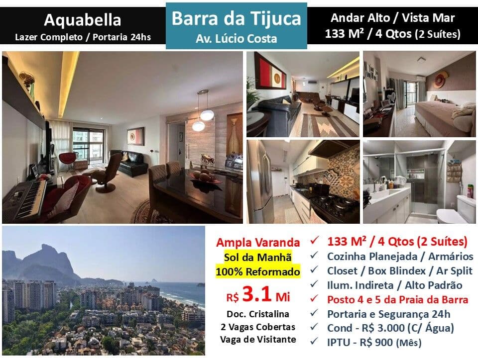 Apto Barra da Tijuca Praia Aquabella 133M²