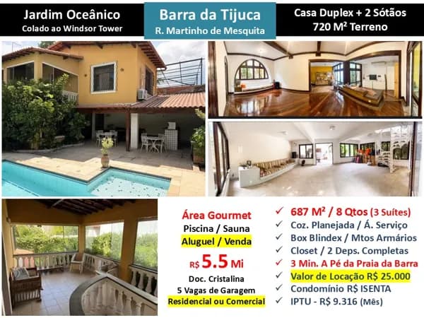 Casa Barra da Tijuca JO Praia Martinho de Mesquita 687M²