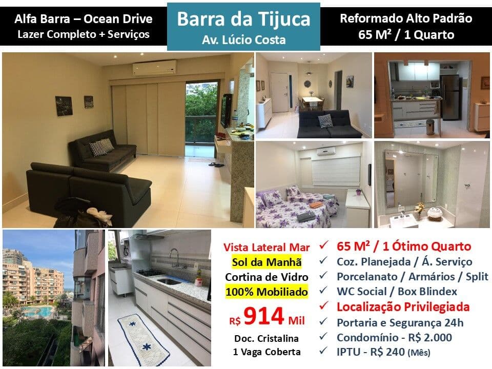 Apto Barra da Tijuca Praia Alfa Barra Ocean Drive 65M²