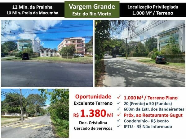 Terreno Vargem Grande Rio Morto 1000M²