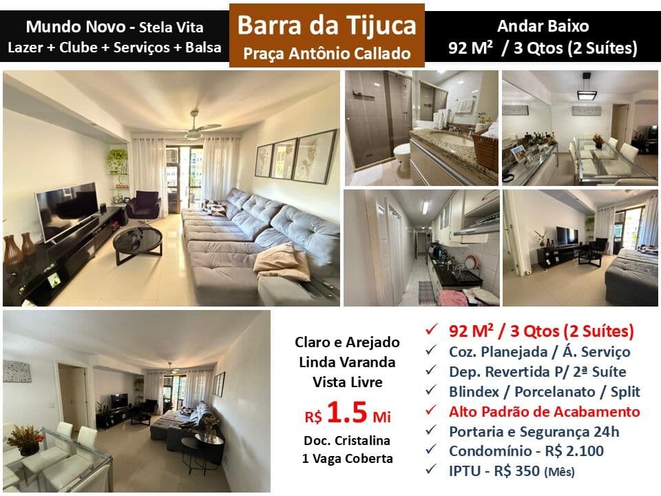 Apto Barra da Tijuca Américas Park Mundo Novo Stela Vita 92M²