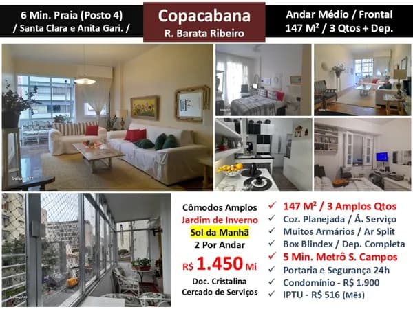 Apto Copacabana Barata Ribeiro 147M²