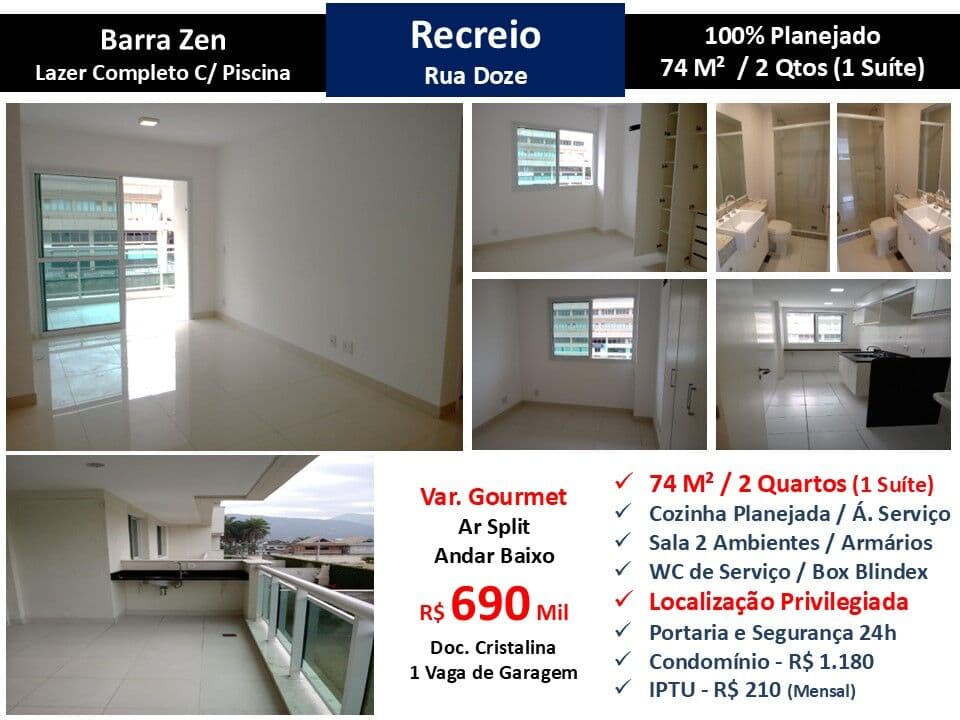 Apto Recreio Barra Zen 74M²
