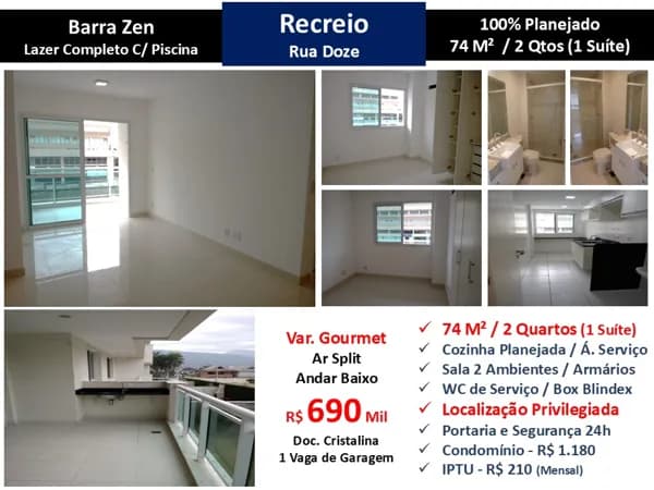 Apto Recreio Barra Zen 74M²