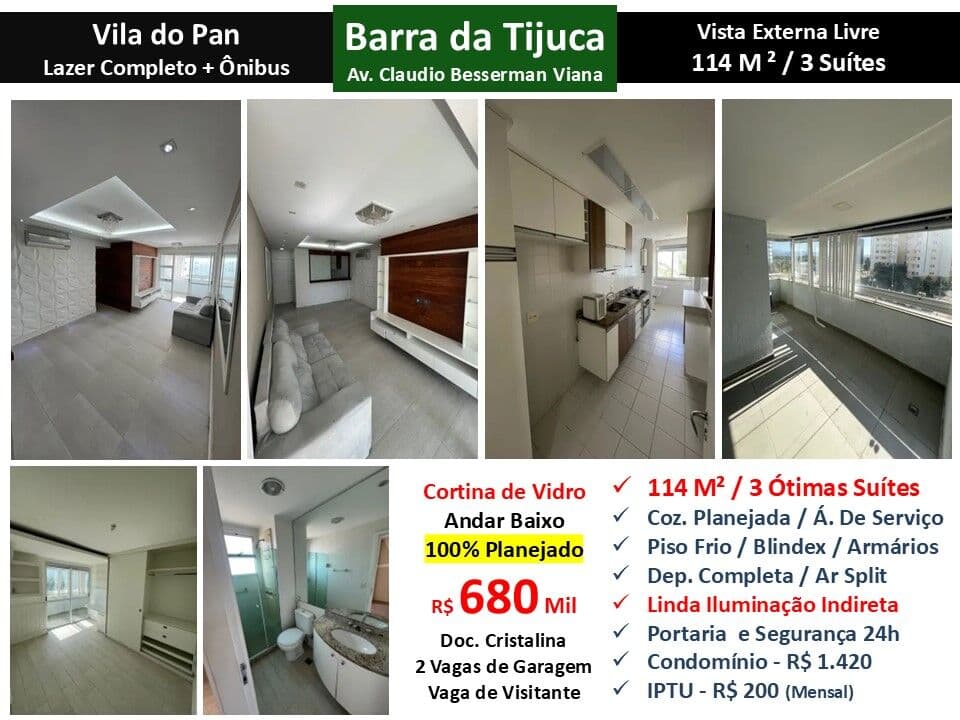 Apto Barra da Tijuca Vila do Pan 114M²