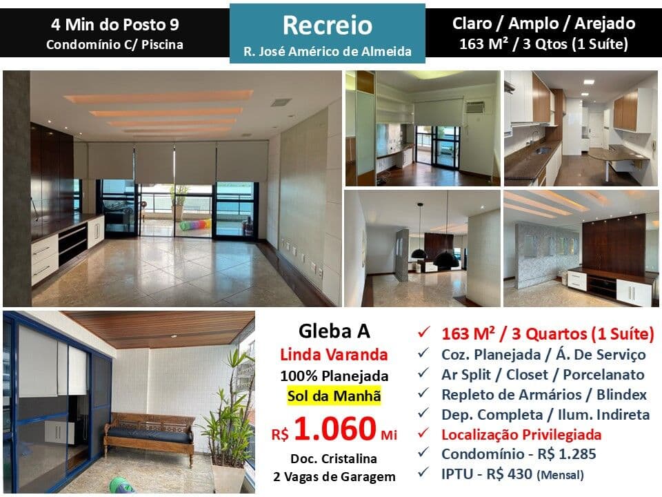 Apto Recreio Gleba A Praia Guilherme de Almeida 163M²