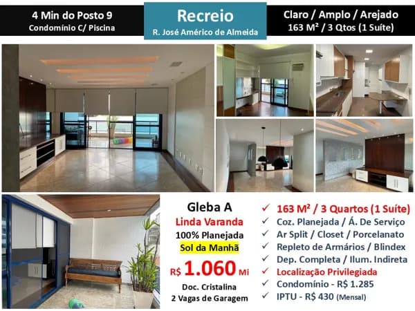 Apto Recreio Gleba A Praia Guilherme de Almeida 163M²