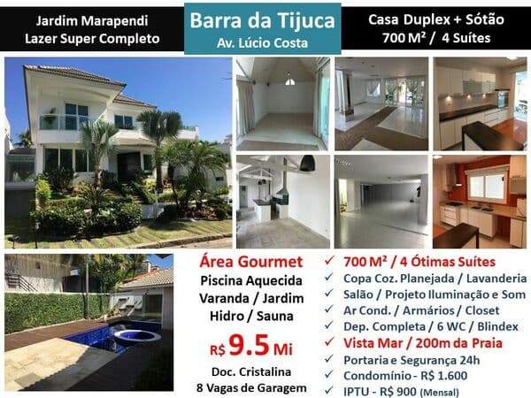 Casa Barra da Tijuca Praia Jardim Marapendi 700M²