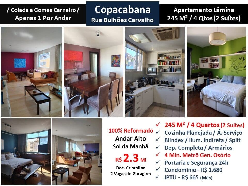 Apto Copacabana Bulhões de Carvalho 245M²