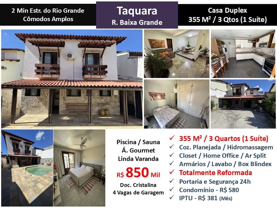 Casa JPA Taquara Baixa Grande 355M²