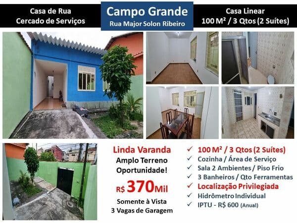 Casa Campo Grande Major Solon Ribeiro 100M² Linear