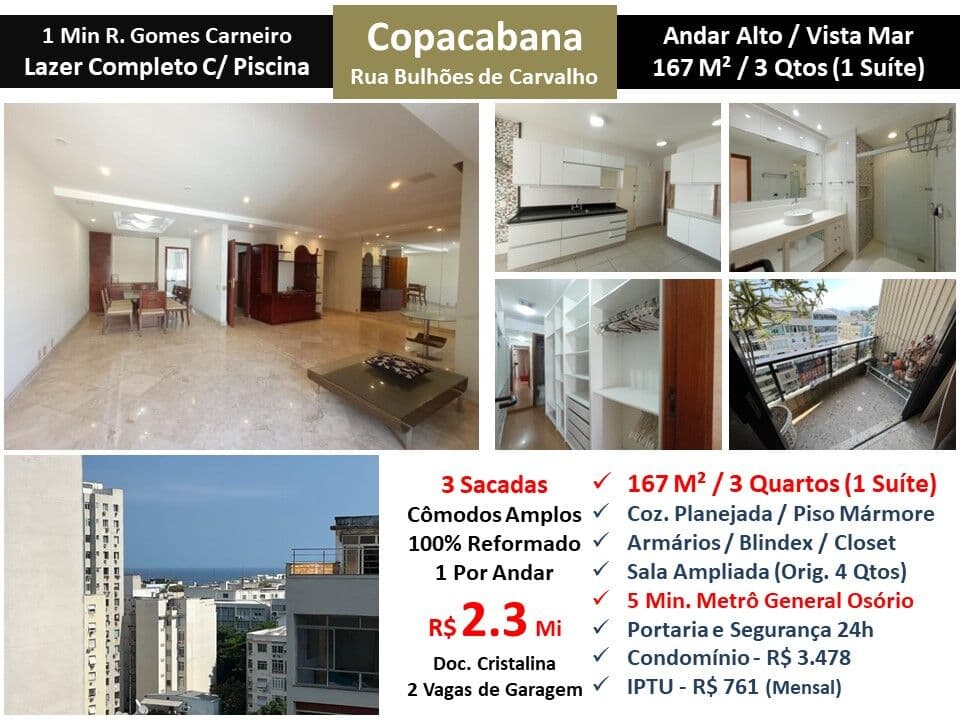 Apto Copacabana Bulhões de Carvalho 167M²