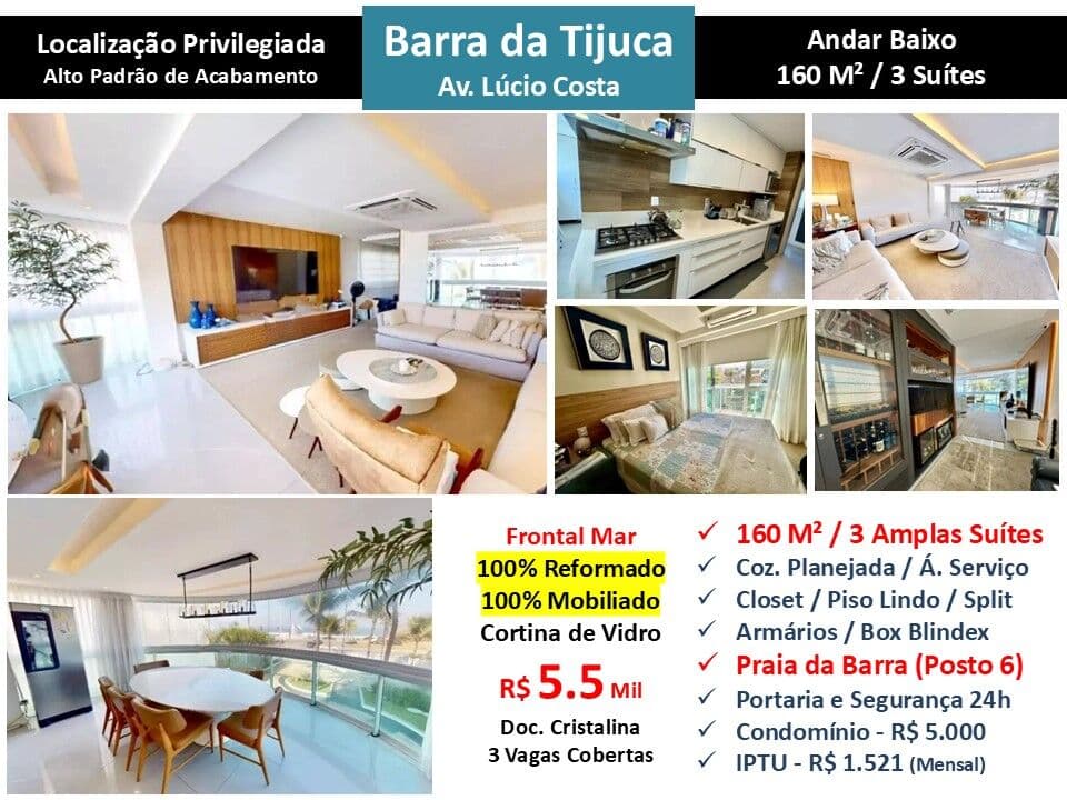 Apto Barra da Tijuca Lúcio Costa Praia 160M²