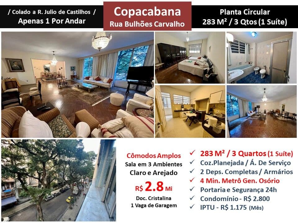 Apto Copacabana Bulhões de Carvalho 283M²
