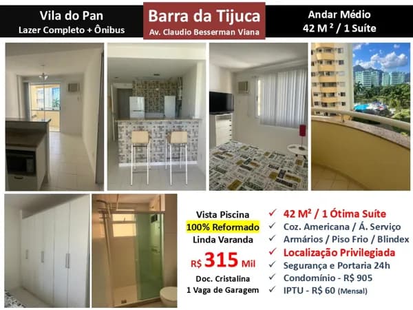 Apto Barra da Tijuca Vila do Pan 42M²