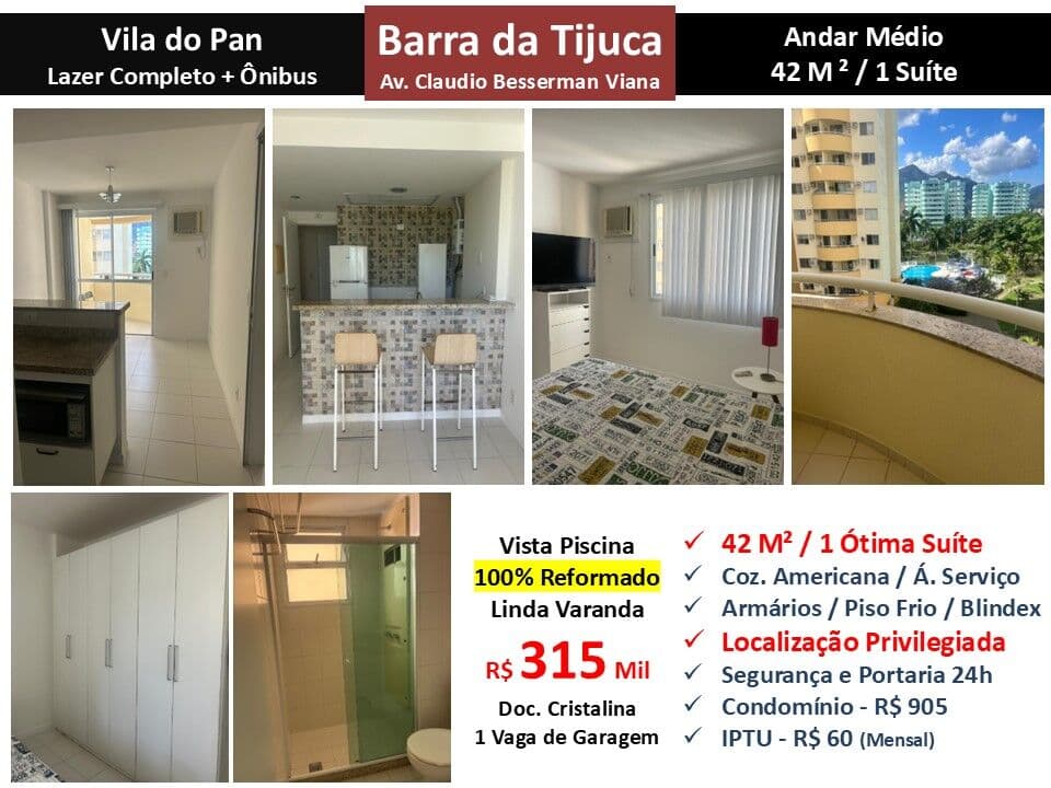 Apto Barra da Tijuca Vila do Pan 42M²