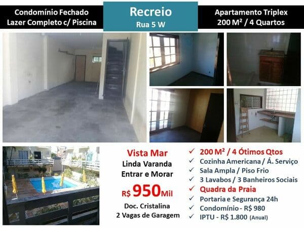 Apto Recreio Praia 5w 200M²