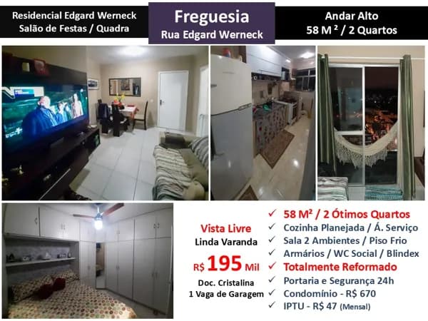 Apto JPA Freguesia Residencial Edgard Werneck 58M²
