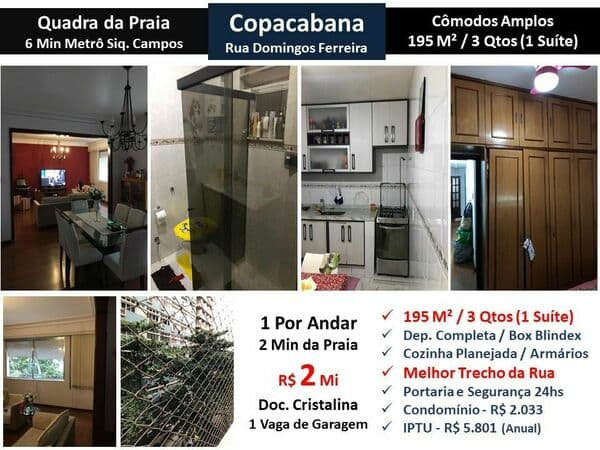 Apto Copacabana Domingos Ferreira 195M²