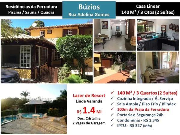 Casa Búzios Residências da Ferradura 140M² Linear