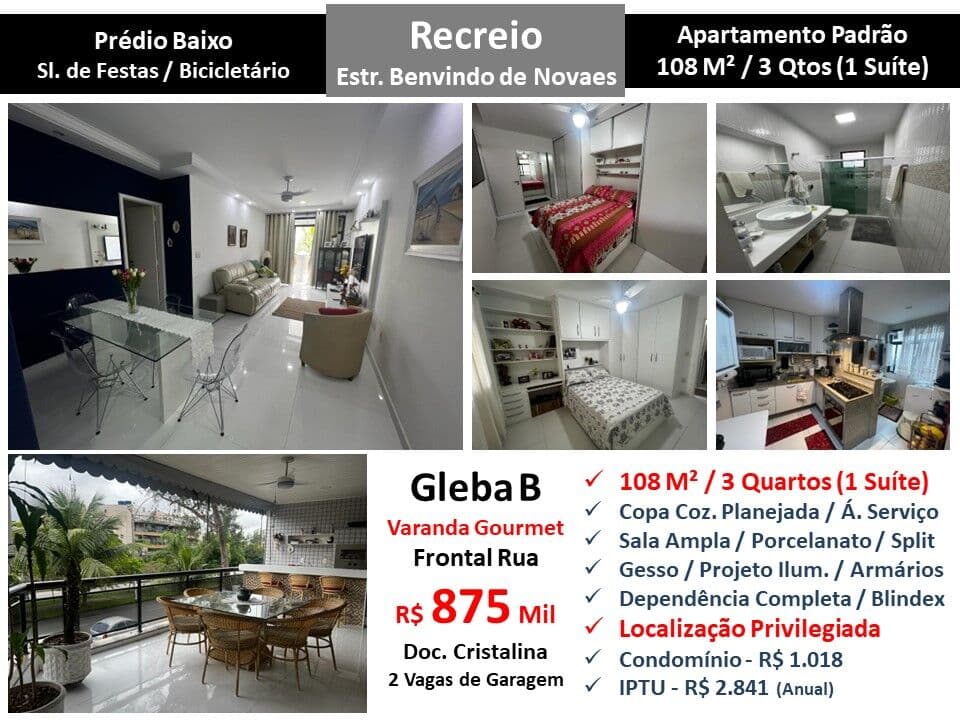 Apto Recreio Gleba B Benvindo de Novaes 130M²