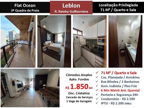 Apto Leblon Rainha Guilhermina Flat Ocean 71M²
