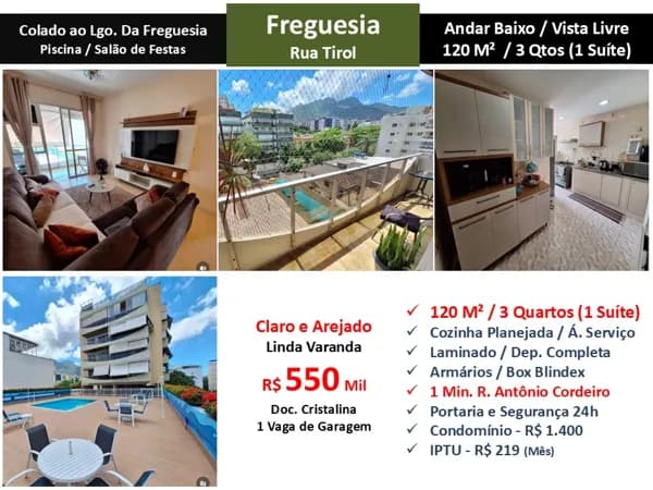 Apto JPA Freguesia Tirol 120M²