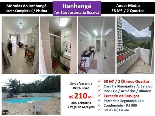 Apto Barra da Tijuca Itanhangá Moradas do Itanhangá 58M²