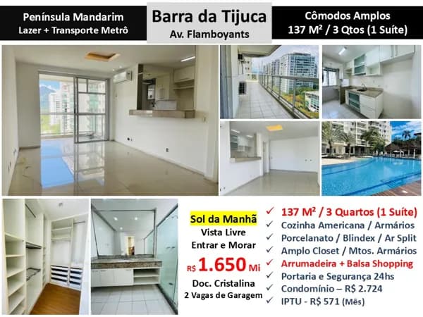 Apto Barra da Tijuca Peninsula Mandarim 137M²