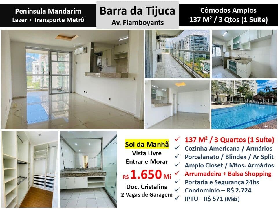 Apto Barra da Tijuca Peninsula Mandarim 137M²