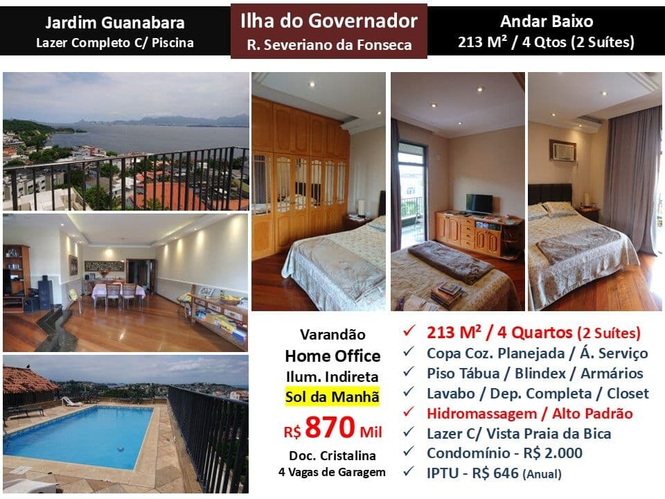 Apto Ilha do Governador Jardim Guanabara Severiano da Fonseca 213M²