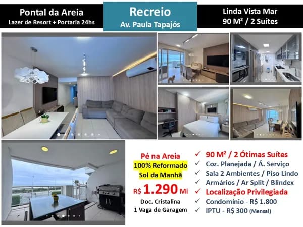 Apto Recreio Praia Pontal da Areia 90M²