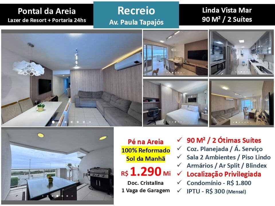 Apto Recreio Praia Pontal da Areia 90M²