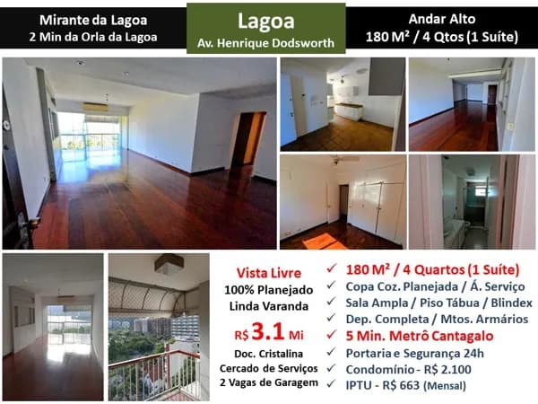 Apto Lagoa Henrique Dodsworth Mirante da Lagoa 180M²
