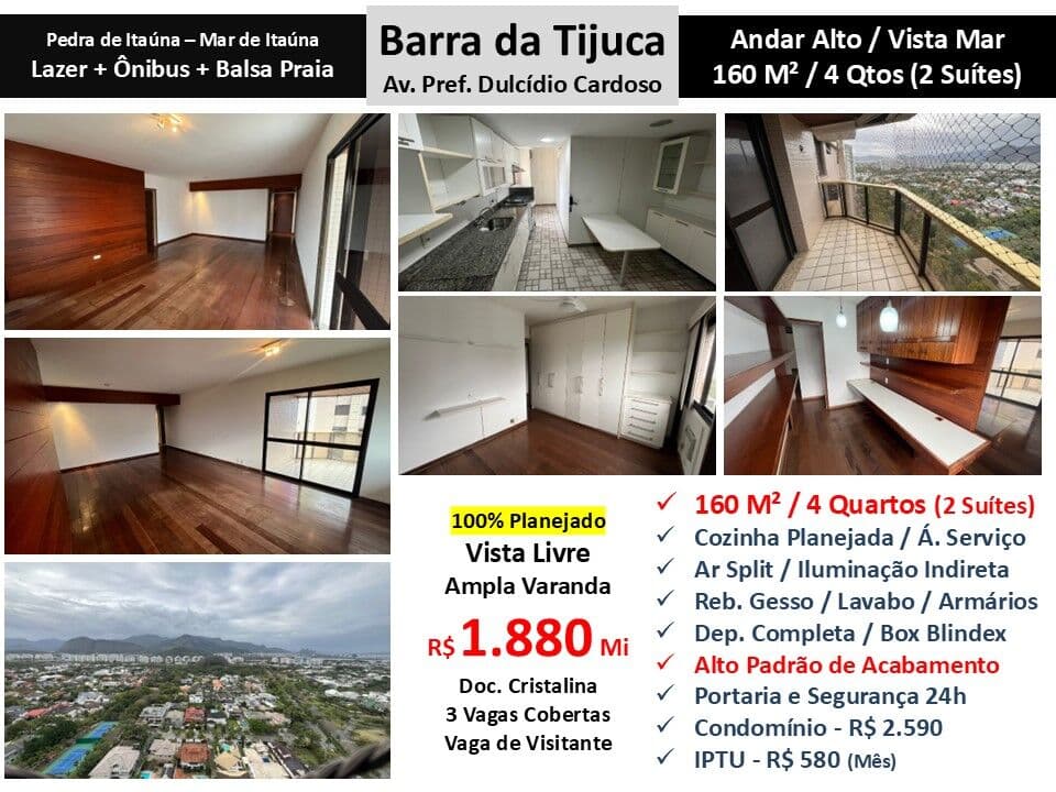 Apto Barra da Tijuca Pedra de Itaúna Mar de Itaúna 160M²