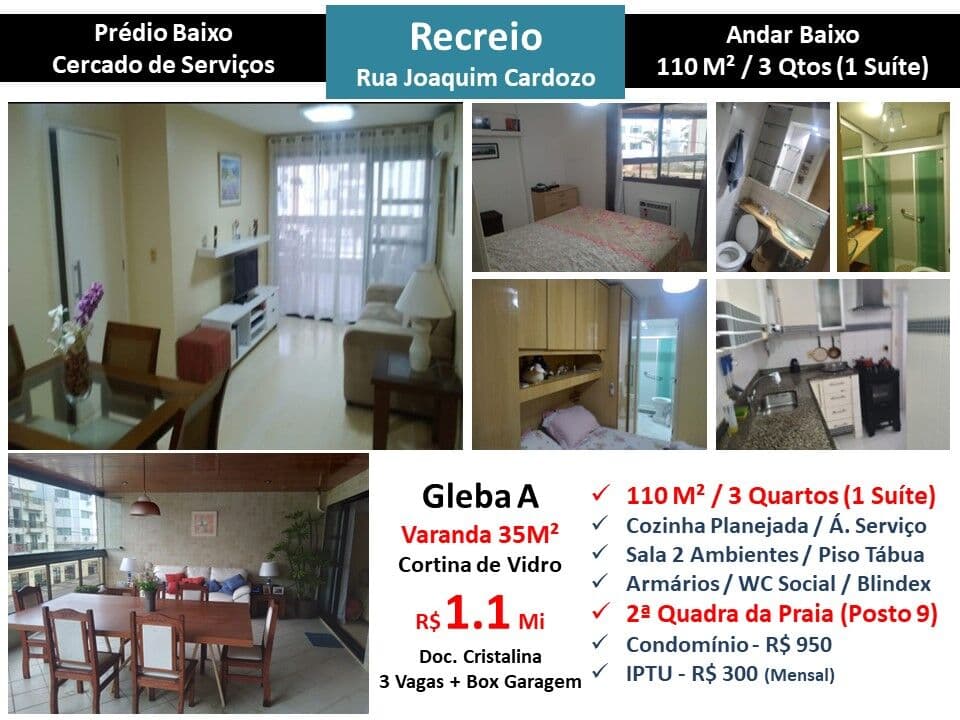 Apto Recreio Praia Joaquim Cardozo 110M²