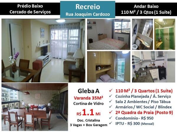 Apto Recreio Praia Joaquim Cardozo 110M²
