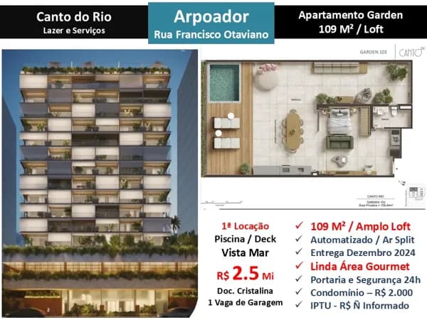 Apto Arpoador Canto do Rio 109M²