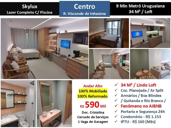 Apto Centro Visconde de Inhaúma Skylux 34M² 2