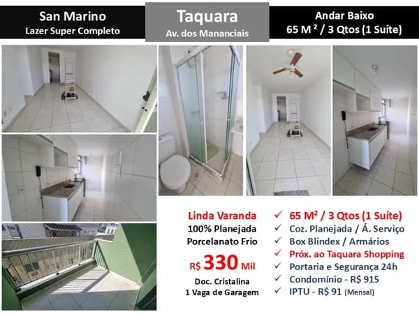 Apto JPA Taquara Mananciais San Marino 65M²